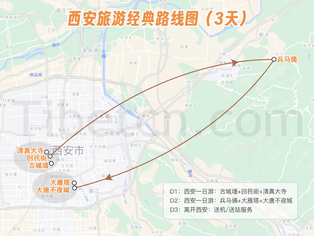 西安旅遊經典路線圖(3天) 西安旅遊經典路線圖(3天)